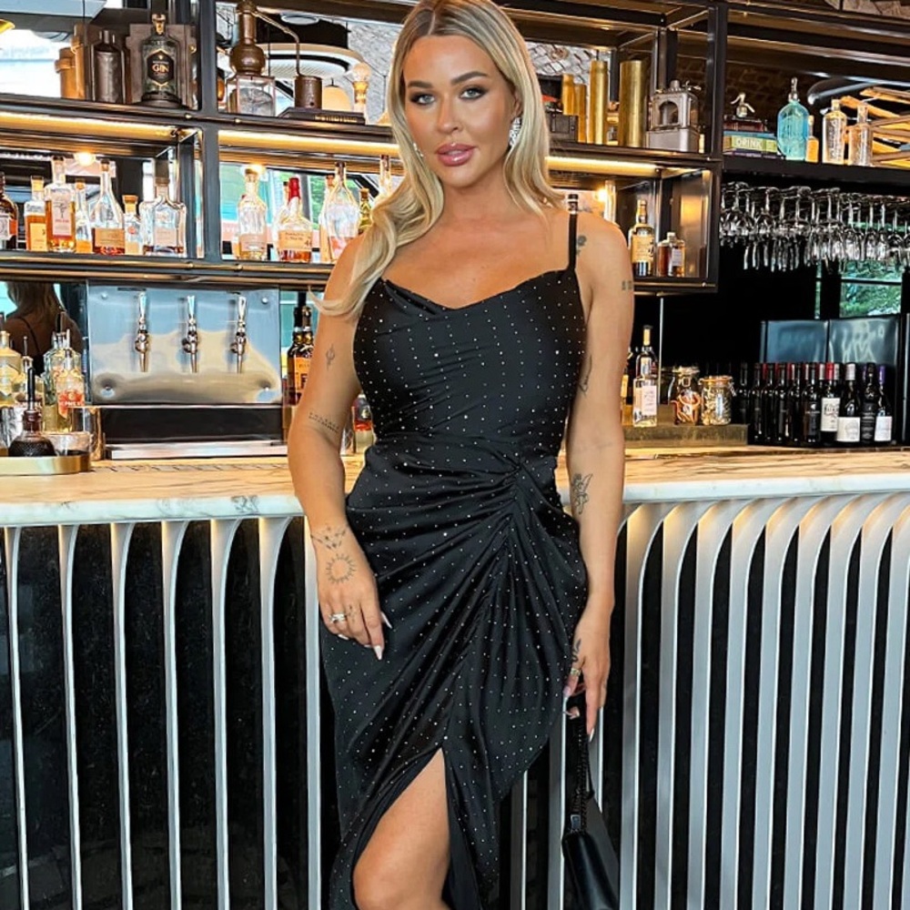 AX Paris Black Asymmetrical Dress with Studded Detail